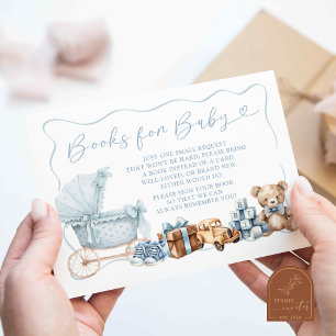 Blue Coquette Carriage Baby Shower Books for Baby Enclosure Card