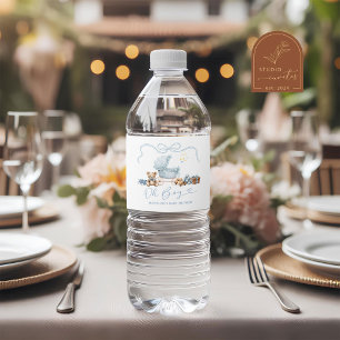 Blue Coquette Carriage Baby Shower Bottle Label