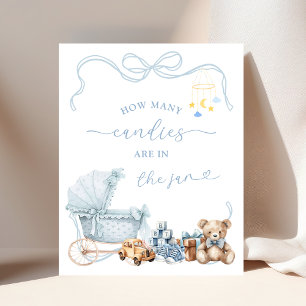 Blue Coquette Carriage Baby Shower Game Sign