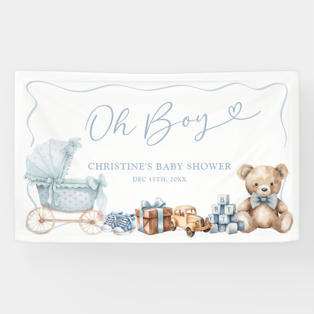 Blue Coquette Carriage Baby Shower Large Banner (Horizontal)