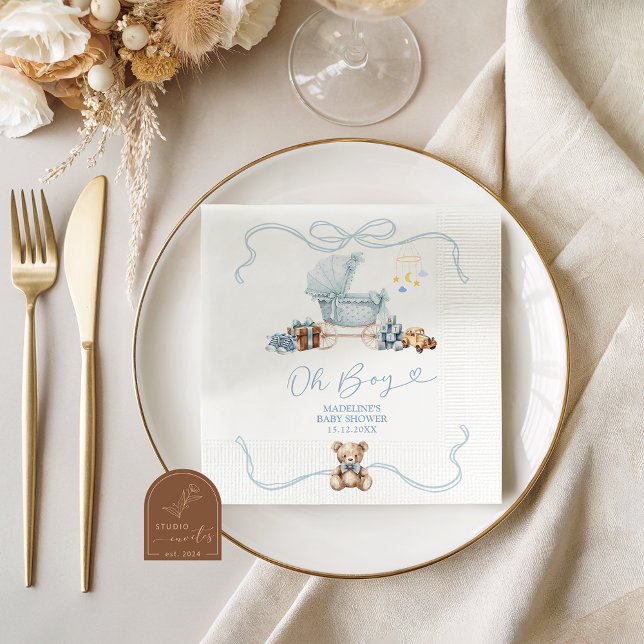 Blue Coquette Carriage Baby Shower Paper Napkins (Creator Uploaded)