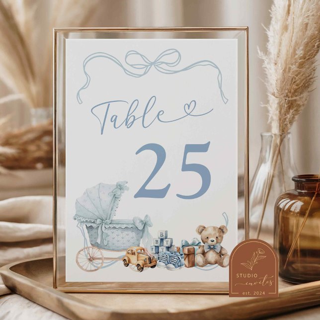 Blue Coquette Carriage Baby Shower Table Number (Creator Uploaded)
