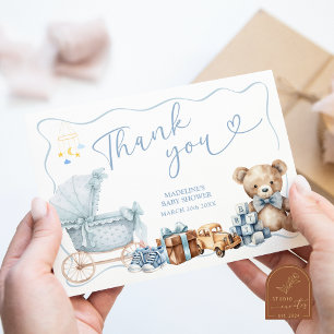 Blue Coquette Carriage Baby Shower Thank You Card