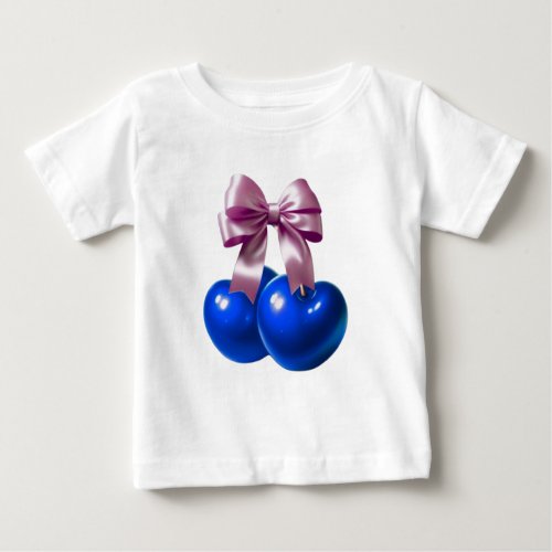 Blue Coquette Cherry Bow Aesthetic Soft Life Baby T-Shirt