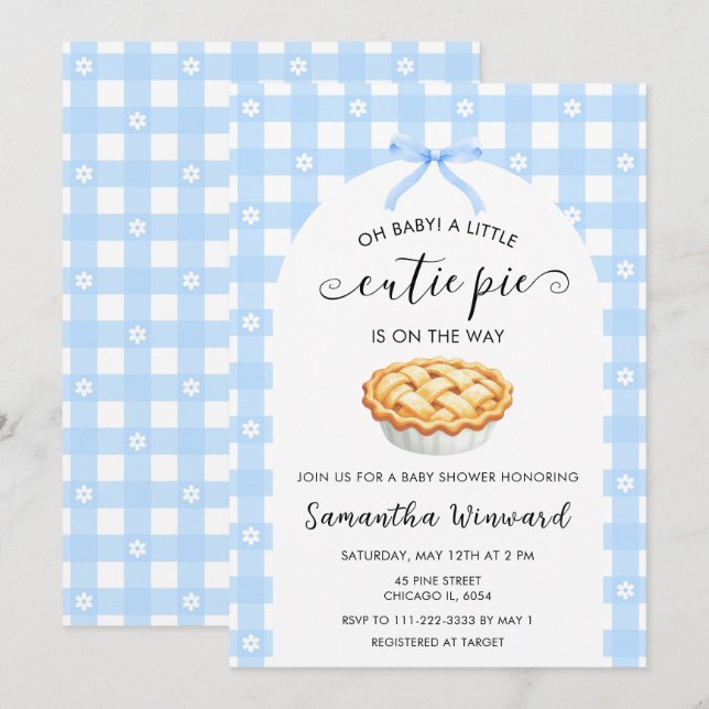 Blue Coquette Cutie Pie Baby Shower Invitation (Front/Back)