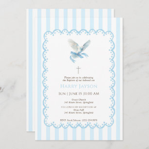 Blue coquette Dove Baptism Invitation