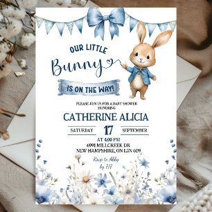 Blue Coquette Little Bunny Baby Shower Invitation