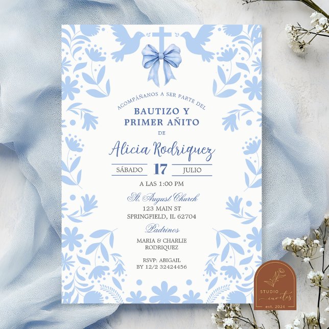 Blue Coquette Mexican Talavera Baptism Invitation (Creator Uploaded)