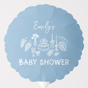 Blue coquette modern hand drawn baby shower balloon
