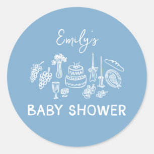 Blue coquette modern hand drawn baby shower classic round sticker