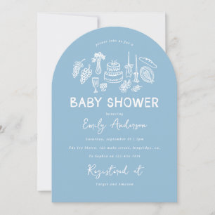 Blue coquette modern hand drawn baby shower invitation