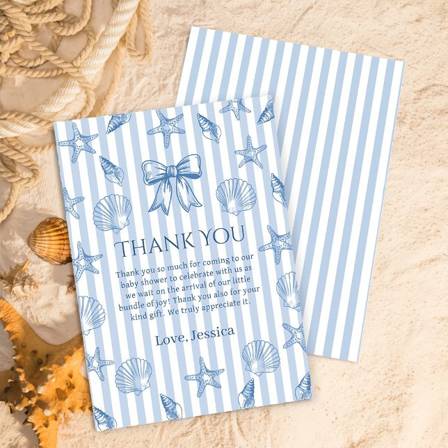 Blue Coquette Seashells Baby Shower Thank You Card (Creator Uploaded)