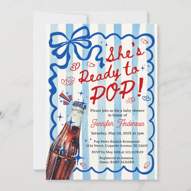 Blue Coquette She is Ready to POP Invitation (Front)