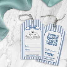 Blue Coquette Stripes & Bow Handdrawn Your Logo