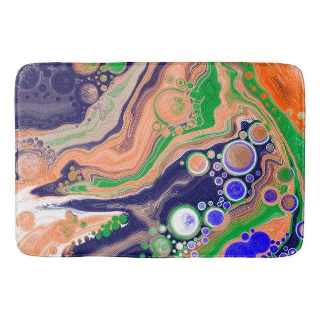Blue, Coral and Green Pour Painting Fluid Art   Bath Mat (Front)