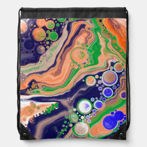 Blue Coral and Green Pour Painting Fluid Art  Drawstring Bag