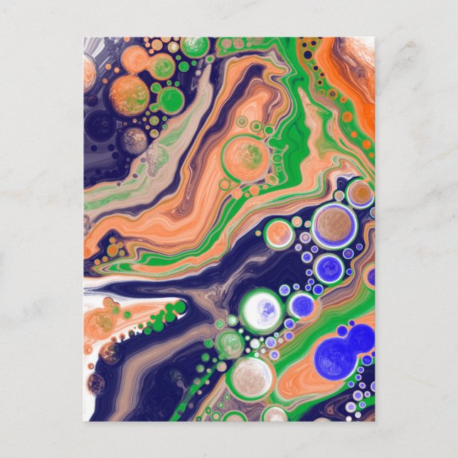 Blue, Coral and Green Pour Painting Fluid Art   Postcard (Front)