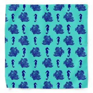 Blue Coral and Seahorses Coastal Beach Bandana