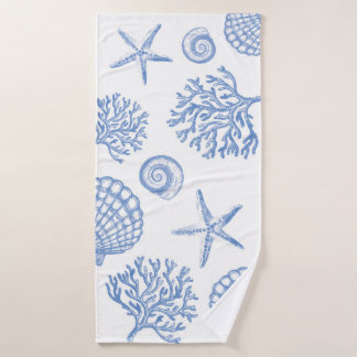 Blue Coral and Seashells Bathroom Towel Set