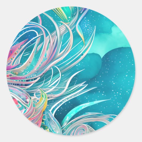 Blue Coral Beachy Abstract Art Classic Round Sticker