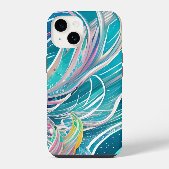 Blue Coral Beachy Abstract Art iPhone Case (Back)