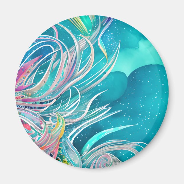Blue Coral Beachy Abstract Art Magnet (Front)