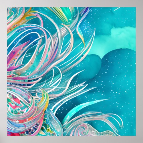 Blue Coral Beachy Abstract Art Poster
