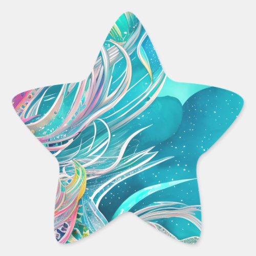 Blue Coral Beachy Abstract Art Star Sticker