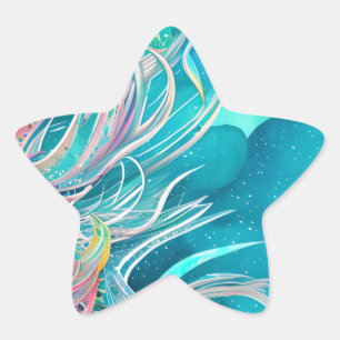 Blue Coral Beachy Abstract Art Star Sticker