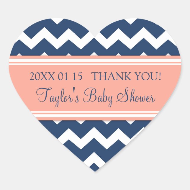 Blue Coral Chevron Baby Shower Favor Stickers (Front)