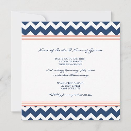 Blue Coral Chevron Engagement Party Invitations
