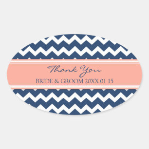 Blue Coral Chevron Thank You Wedding Favor Tags