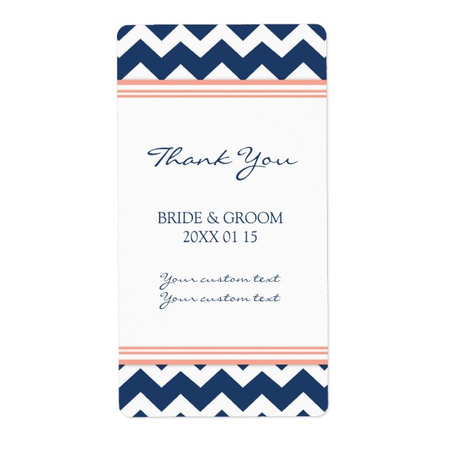 Blue Coral Chevron Wedding Labels (Front)