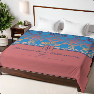 Blue Coral Damask Monogram Personalized Name Duvet Cover