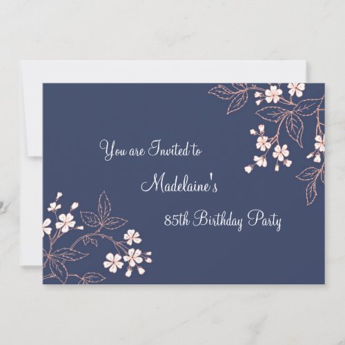 Blue Coral Floral 85th Birthday Party Invitations
