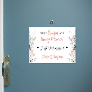 Blue Coral Floral Bride and Groom Cruise Magnet