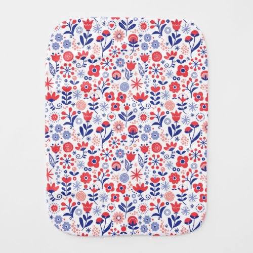 Blue  Coral Floral Pattern Baby Burp Cloth
