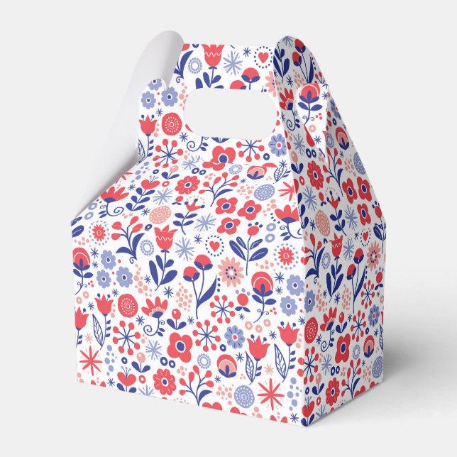 Blue & Coral Floral Pattern Favor Boxes (Front Side)