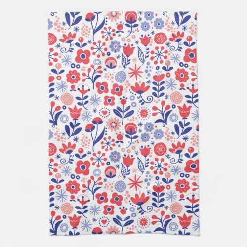 Blue  Coral Floral Pattern Kitchen Towel