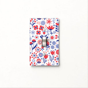 Blue & Coral Floral Pattern Light Switch Cover