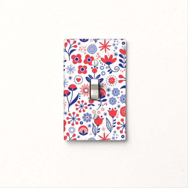 Blue & Coral Floral Pattern Light Switch Cover (In Situ)