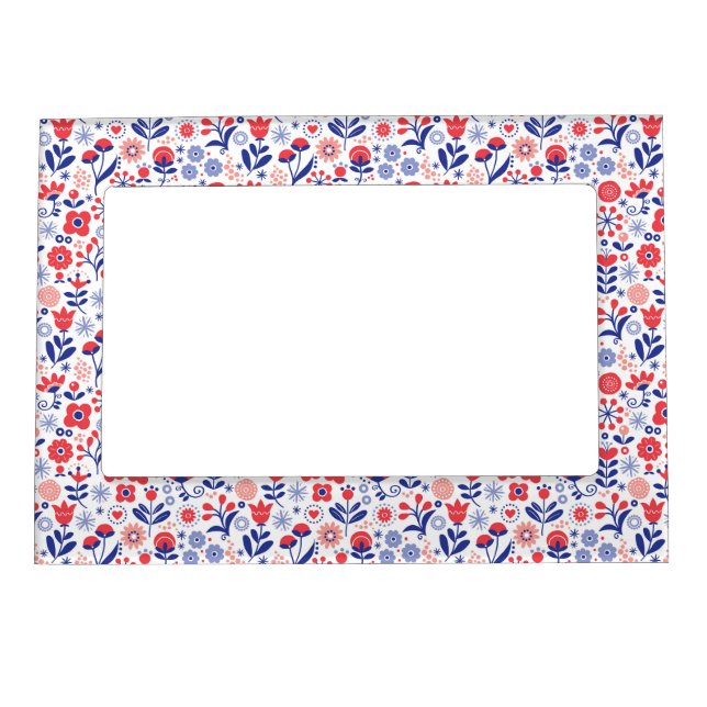 Blue & Coral Floral Pattern Magnetic Frame (Front)