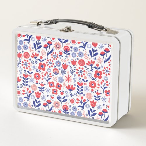 Blue  Coral Floral Pattern Metal Lunch Box