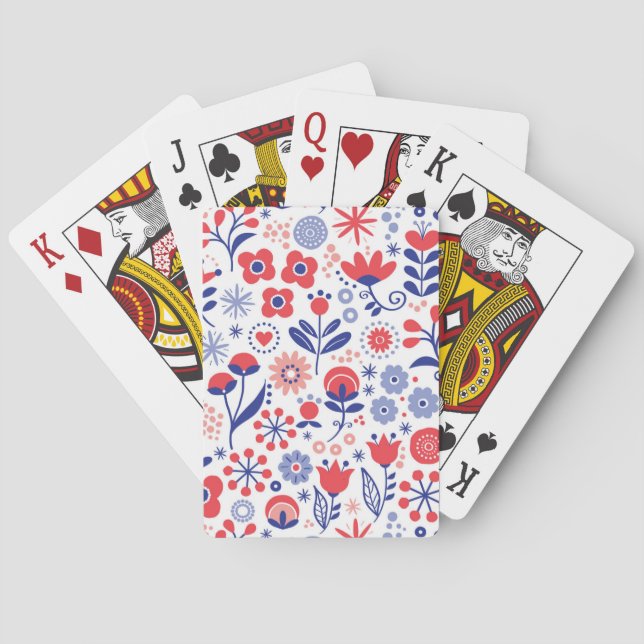 Blue & Coral Floral Pattern Poker Cards (Back)