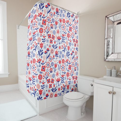 Blue  Coral Floral Pattern Shower Curtain
