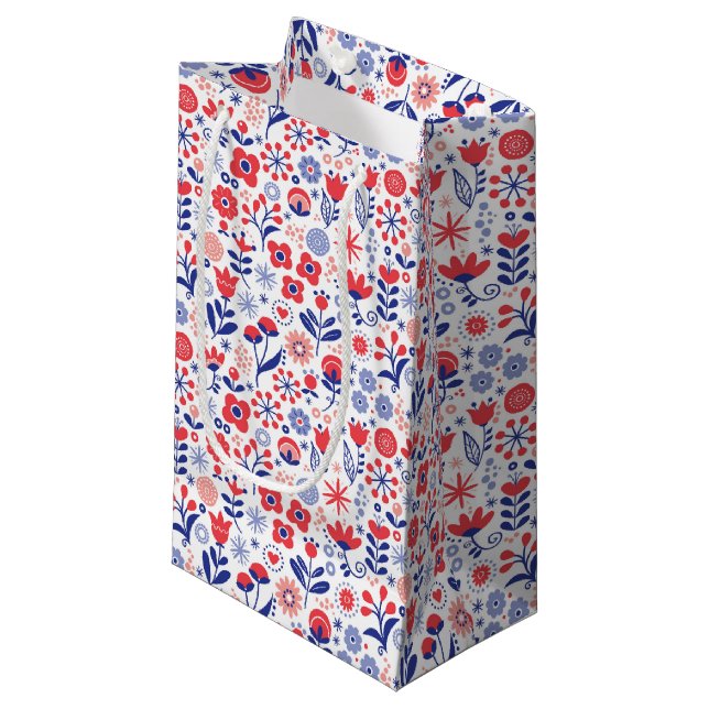 Blue & Coral Floral Pattern Small Gift Bag (Front Angled)