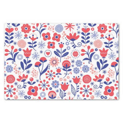 Blue  Coral Floral Pattern Tissue Paper