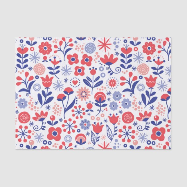 Blue & Coral Floral Pattern Tissue Paper (Front)
