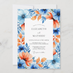 Blue Coral Floral Romance Wedding Invitation