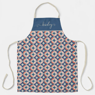 Blue & Coral Geometric Pattern Apron